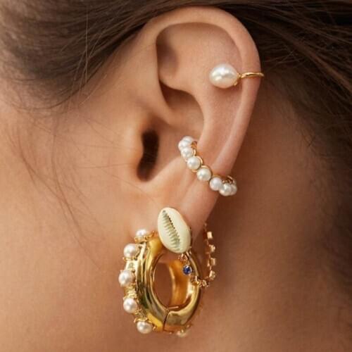 Fashion sweet creative ear clip alloy imitation pearl C-shaped ear bone clip earrings ladies all-match temperament