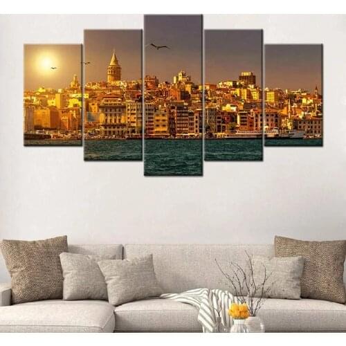 Istanbul Turkey Sunset 5 Pieces Diamond Embroidery Full Square Round Diamond Painting Multi-Panel A1908