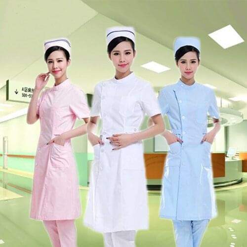 Nurse Uniforms Short Sleeve White Blue Pink Doctor Coat Pharmacy Beauty Salon Work Wear Nurse Uniform Lab Coat Medical Uniforms