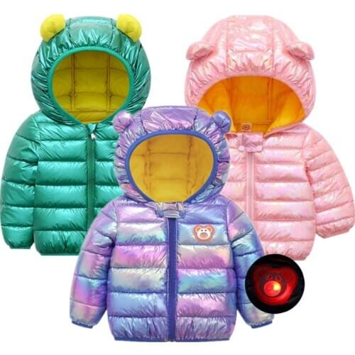 Baby Girls Spring Jacket Kids Shiny Boys Fashion Coats With Ear Hoodies Cute 2021 Winter Girls Infant Clothing Childrens Jack