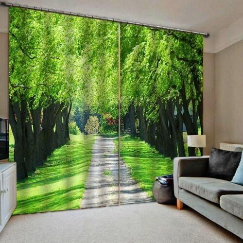 High quality custom 3d curtain fabric green forest curtains road Blackout curtain