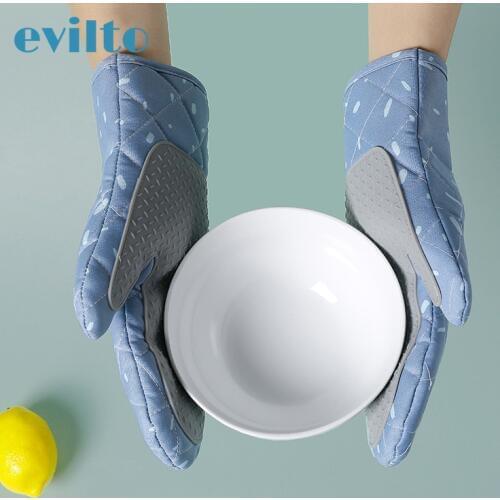 1 Pair Kitchen Microwave Glove Houshold Non-slip Cotton BBQ Oven Baking Gloves Heat Resistant Kitchen Potholders Oven Mittens