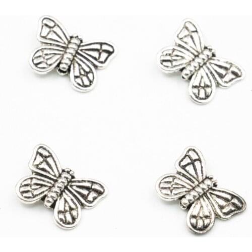 30PCS Tibetan Silver-color Spacer Pendant Beads for Jewelry Finding 11x15mm DIY Necklace Bracelet Butterfly Accessories A319