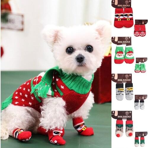 4Pcs Warm Puppy Dog Shoes Soft Pet Knits Socks Cute Cartoon Anti Slip Skid Socks For Small Dogs Breathable Pet Products S/M/L