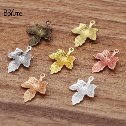 BoYuTe (200 Pieces/Lot) 12*15MM Metal Brass Stamping Maple Leaf Charms for Jewelry Making Diy Hand Made Materials Wholesale
