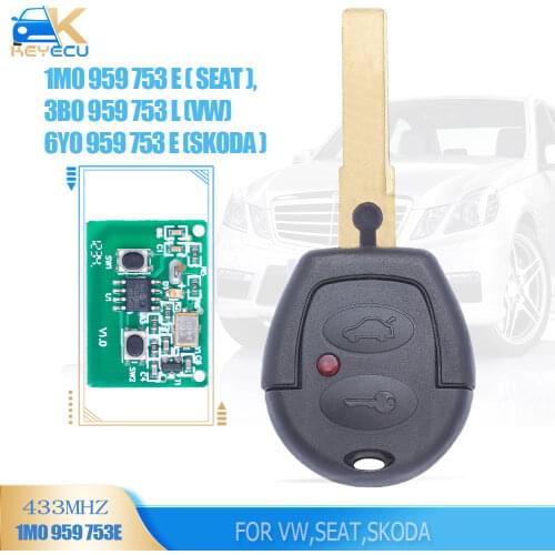 KEYECU Remote Car Key Fob 2 Button 434MHz ID48 for V*W V*olkswagen Gol