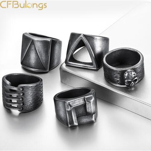 CFBulongs 316L Stainless Steel Viking Punk Retro Ring Triangle Skull Newest Mat Solidarity Mens Jewelry