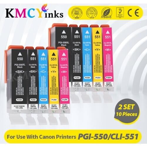 KMCYinks PGI550 CLI551 FOR Canon 10 XL Ink Cartridges PGI 550 CLI 551 for Pixma iP7250 MG5450 MG5550 MG5650 MG5655 MG6350 MG6450