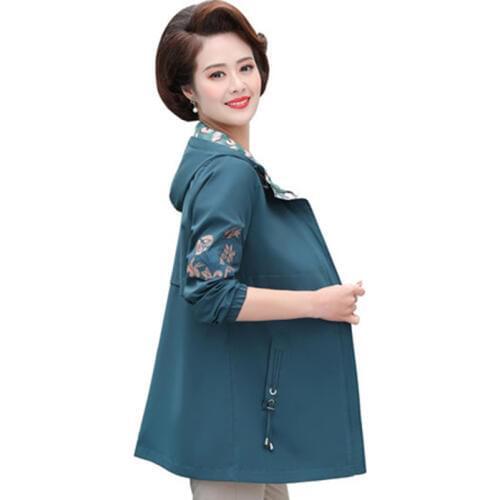 Middle-aged Spring Autumn Embroidered Coat Ladies Casual Loose Hooded Double-sided Coat Fashion zipper Top A777