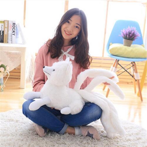 Fancytrader 63cm X 32cm Lovely New Simulated Animal Nine-tailed Fox Plush Toy Big Soft Cartoon White Fox Doll Gift
