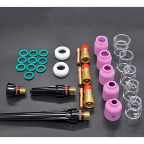 31pcs/Set TIG Torch Gas Lens Glass Cup 12 Heat Resistant For WP 17 18 26 Hand Tools Welding Equipment Soldering Set