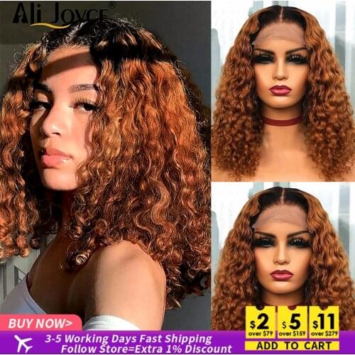 Deep Curly 13×1 T Part Lace Wigs Human Hair Wigs For Black Women Deep Wave Ombre Brown Color Prelucked Hairline Remy Hair Wigs