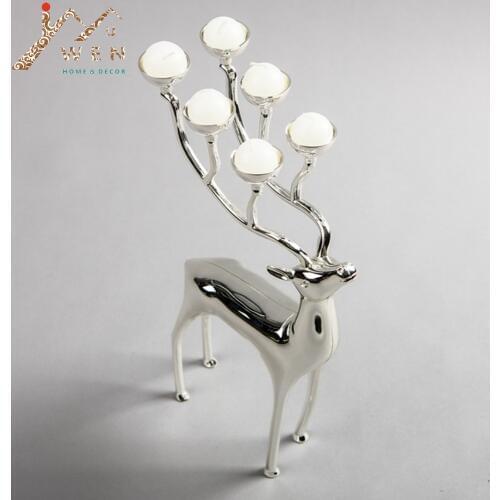 Silver plated deer shape metal candle holder, 6-arms candelabra with 18pcs free candles