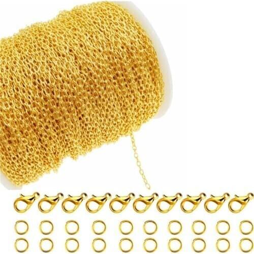 Julie Wang 10m/Set 2mm Copper Golden Cross O Chain Lobster Clasp Jump Ring Necklace Bracelet Jewelry Making Accessory