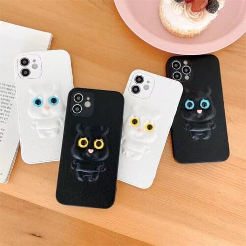 3D Cute PU Little Bear Phone Case For iPhone 11 12 Pro Max XR 7 8 Plus XS Honey Cartoon Back Cover with Cool Luminous Eyes