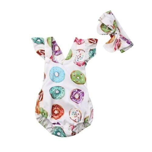 Fashion Newborn Kids Baby Girl Donuts Romper Jumpsuit Sunsuit Outfits Clothes