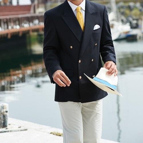 Tailor Made Fashion Gentleman Double Breasted Black Blazer Slim Fit Groom Tuxedo For Wedding Dinner Party Sets (Jacket+Pants)