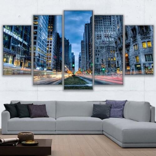 Home Decor Modular Pictures 5 Panel City Of Chicago Print Painting For Living Room Cuadros Poster Frame High Quality Canvas
