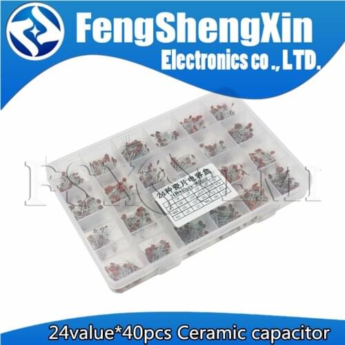 960Pcs/lot Ceramic capacitor Assortment Kit 2PF-0.1UF 50V Ceramic capacitors set 24value*40pcs diy Electronic capacitors