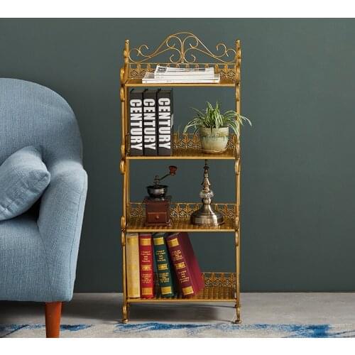 Nordic Minimalist Modern Space-Saving Iron Art Small Bookshelf Floor Living Room Shelf Multi-Layer Golden Storage Shoe Rack