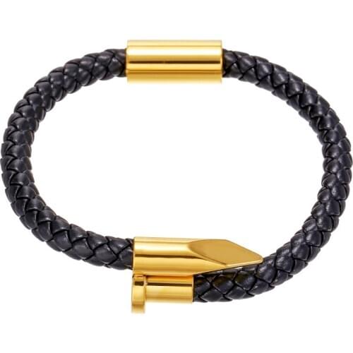 New Product Stainless Steel Nail Head Bracelet, Braided Leather, Stainless Steel Bracelet For Men, Punk Bracelet For Women