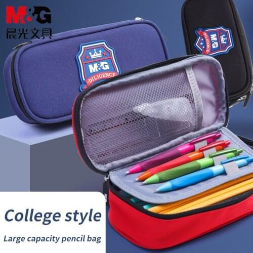 M&G Large Capacity Canvas pen Pencil case British College Style storage Pouch Organizer for Cosmetic Travel Students office Box