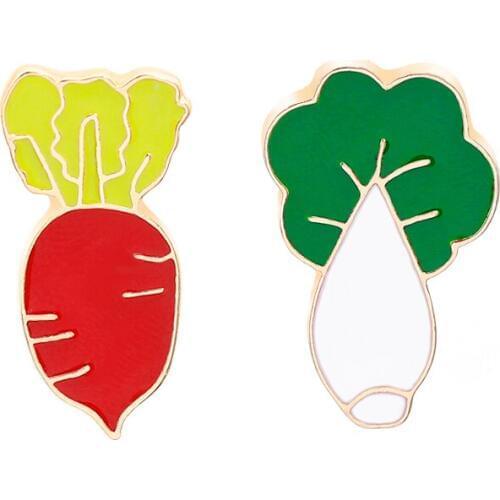 Personalized Fashion Brooch Pin Vegetables Theme Brooch Pin Red Radish And Chinese Cabbage Cute Cartoon Jewelry