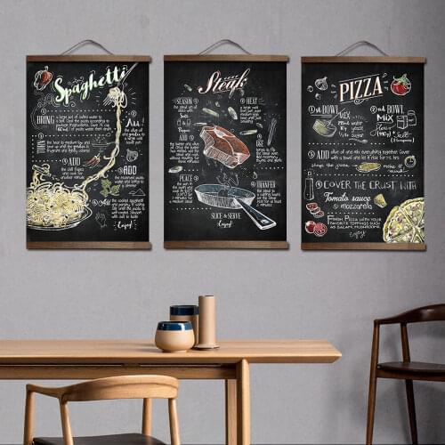 Pizza Hamburger Restaurants Decorative Canvas Picture Poster for Restaurant window Wall Art Solid Wood Scroll Paintings Decor