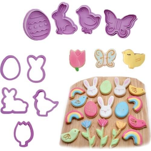 1set Easter Bunny Pattern Plastic Baking Mold 3D Cookie Cutter Plunger DIY Baking Pastry Modelling Tools Kitchen Decoration