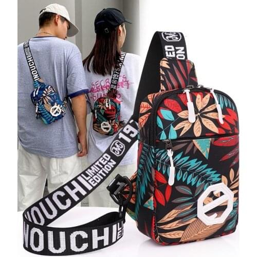 Casual Chest Bags For Women Canvas Chest Shoulder Bags Fashion Classic Leaf Pattern Crossbody Bag Girls Vacation Small Satchel