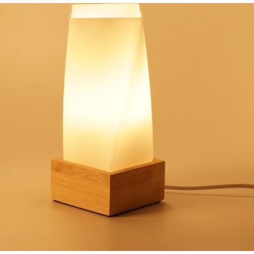 Nordic Simple Flower Tabletop Light Solid Wood E27 Base Glass Lampshade Dining Room Table Night Lamp Bedside Lighting ZM1026