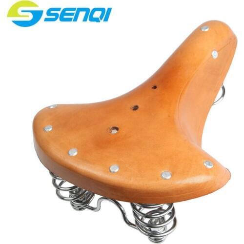 Mountain Bike Retro Saddle Genuine Leather Cowhide Comfortable Bicycle Saddle