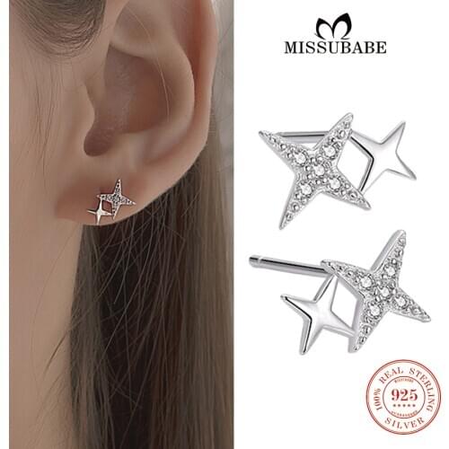 Stud Earrings 925 Sterling Silver Zircon Delicate Shiny Star Ear Studs Piercing Earrings Stud Trendy Cute Jewelry gift for girls