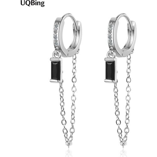 Punk Design Chain Tassel Crystal Round Gold Silver Clip Earrings for Women 925 Sterling Silver Jewelry Gifts