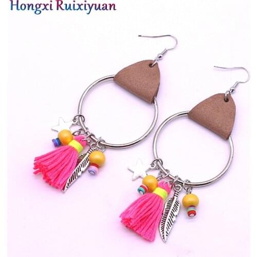 Tassel Earrings Bohemia Crystal Tassel Leaf Star Earrings & Ear Hook Fashion Round Circle Tassel earrings for women jewelry