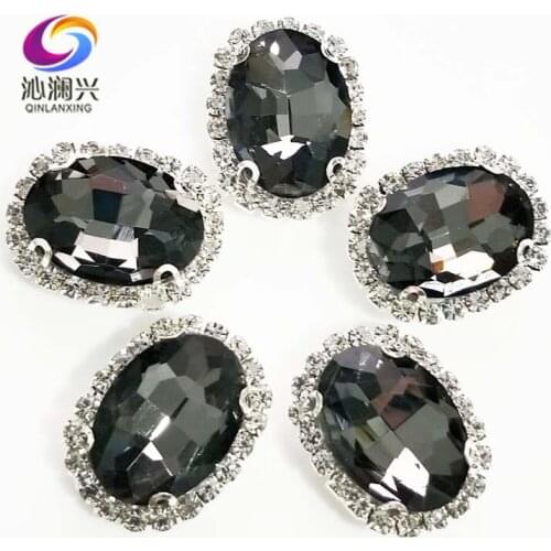 Gray oval shape top quality sew on Glass Crystal buckle,flatback loose rhinestones,Diy/Clothing/wedding decoration SWTK03