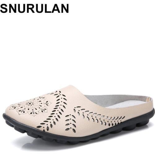 SNURULANWomens leather sandals Flat sandals summer shoes closed toe shoes genuine leather slippers slippers womens shoesE070