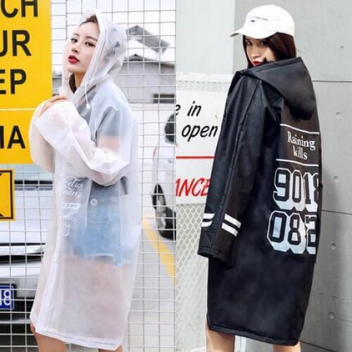 Sunscreen Waterproof Rain Coat Letter Print Cute See Through Long Trench Teen Girls Boys Clear Long Transparent Loosen Hooded