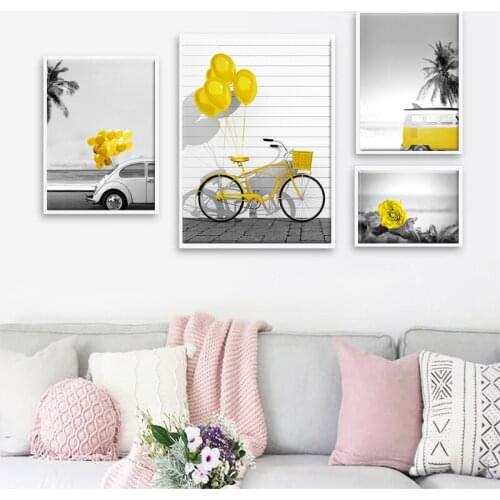 Yellow Gray Paris Poster Printing Landscape Leaves Modern City Hot Air Balloon Picture Canvas Wall Artist Home Decoration