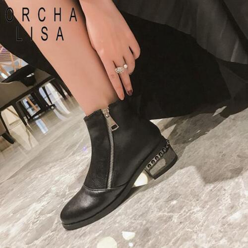 ORCHA LISA 2020 block low heel Ankle boots women side Zipper Thick heel Shoes big size Size 45 46 zapatos de mujer Winter shoes