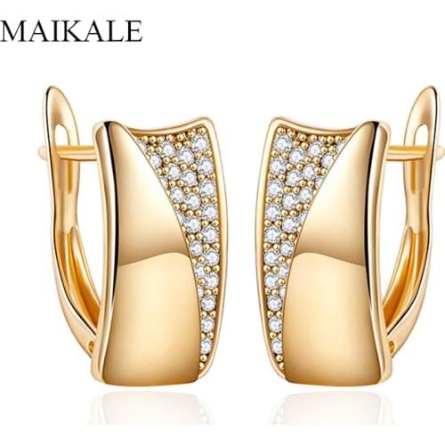 MAIKALE Classic Design Square CZ Gold Stud Earrings for Women Inlay Cubic Zirconia Gem Stone Luxury Earring Simple Jewelry Gifts