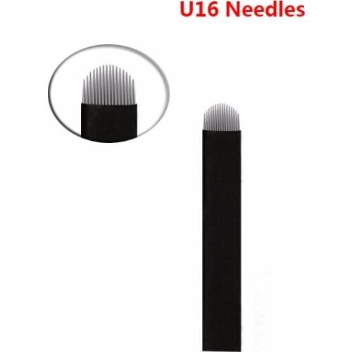 100 PCS U Shape 3D Embroidery Manual Eyebrow Tattoo Pen Blade 16 pin Needles For 3D Permanent Makeup Eyebrow