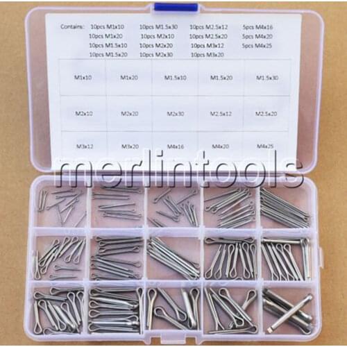 135Pcs 15 Kinds 304 Stainless Steel Split-Cotter Pins Assortment Kit 1 - 4mm