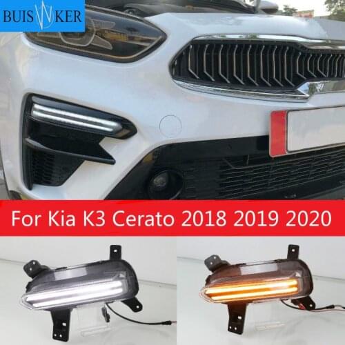 2PCS LED Daytime Running Light For Kia K3 Cerato 2018 2019 2020 Flowing Turn Signal Relay 12V Car DRL Fog Lamp Decoration