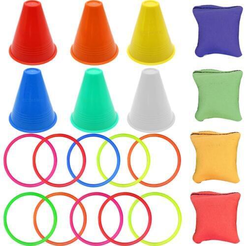 4PCS Bean Bag + 6PCS Traffic Cone + 10PCS Ring Garden Outdoor Backyard Speed Agility Training Games for Carnival Birthday Party