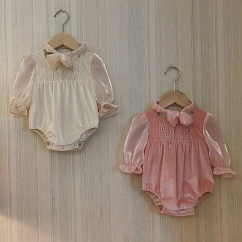 Shiny Suede Newborn Baby Spring Autumn Romper Casual Puff Long Sleeve Jumpsuit for Princess Girls Clothing Children Costumes