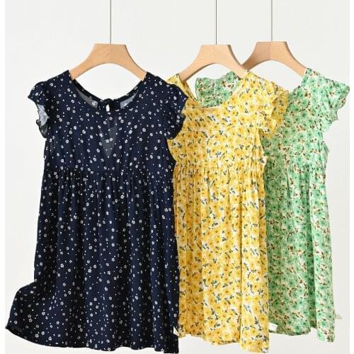 Summer Toddler Girls Dresses Flower Printed Cotton Kids Clothes Flare Sleeve Design Kids Costume DT446