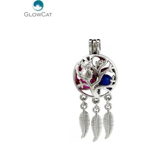K711 5pcs/lot Silver Alloy Dream Catcher Tree Owl leaf Pearl Cage Pendant Fairytale Party Essential Oil Diffuser