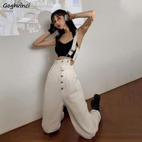 Jumpsuits Women Buttons Single Elasticity Strap Trousers Female Casual Harajuku Streetwear Hip-hop Cool Ulzzang All-match Chic