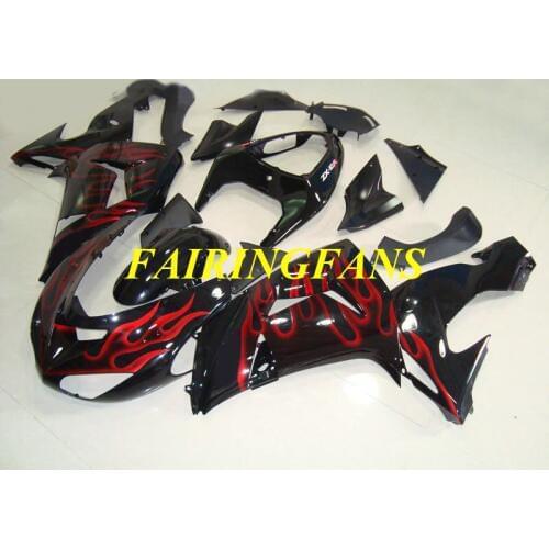Injection mold Fairing Body kit for KAWASAKI Ninja ZX10R 06 07 ZX 10R 2006 2007 Red flames Black Fairings bodywork+gifts KP04